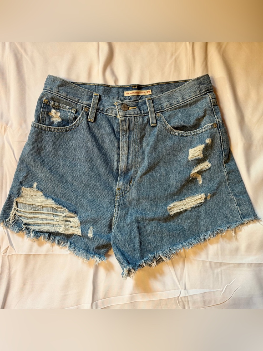 Levi's Distressed High Rise Mom Denim Shorts